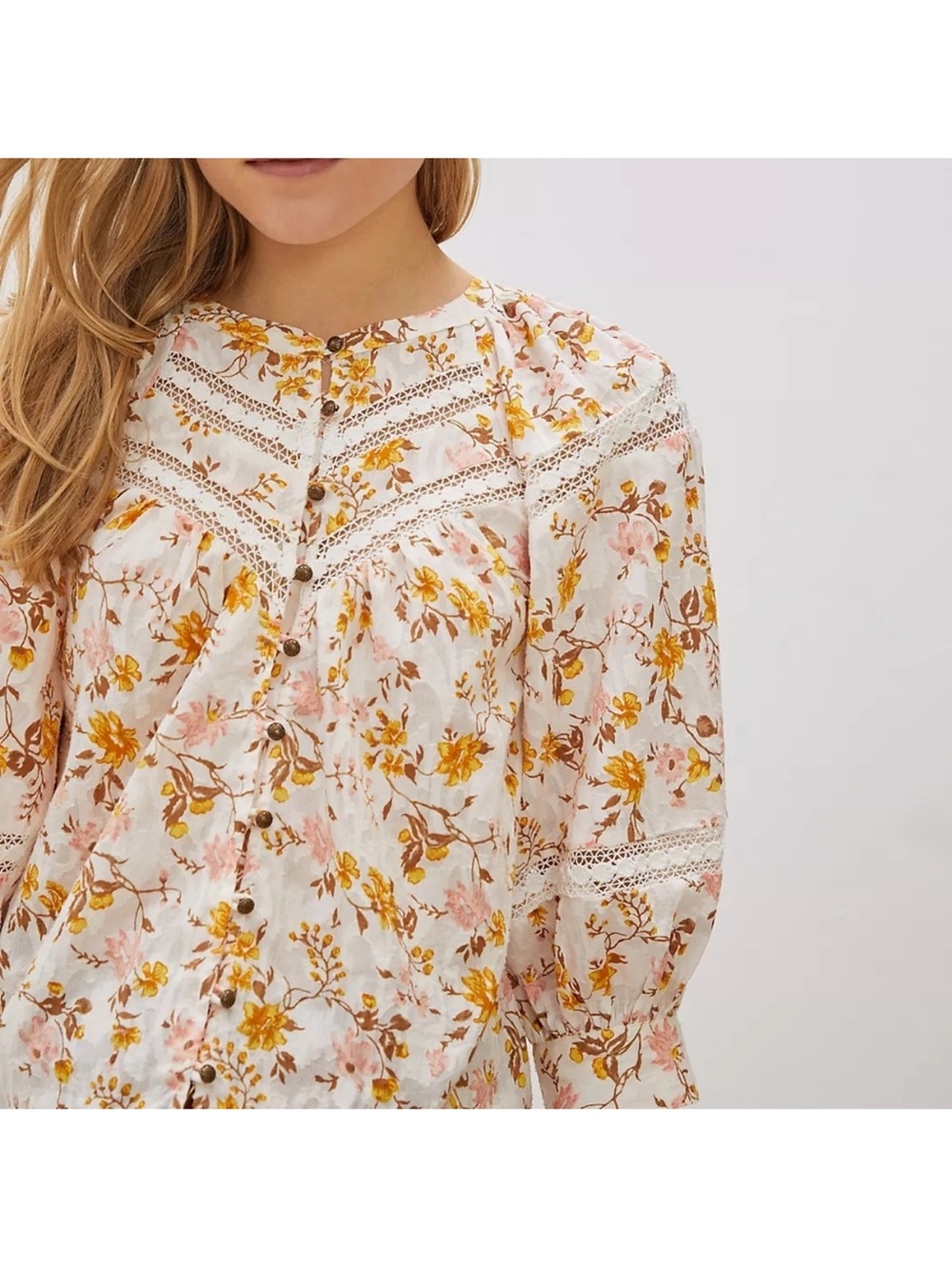 Anthropologie Harmony Lace Floral White Peasant Boho Blouse Top size medium - Picture 2 of 10